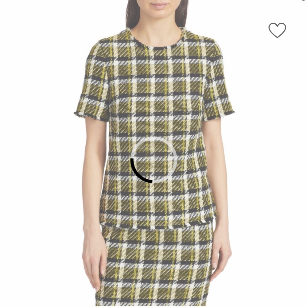 Akris Punto Tweed Knit Blouse and Skirt Set Yellow Black Plaid US 4 - Picture 3 of 15